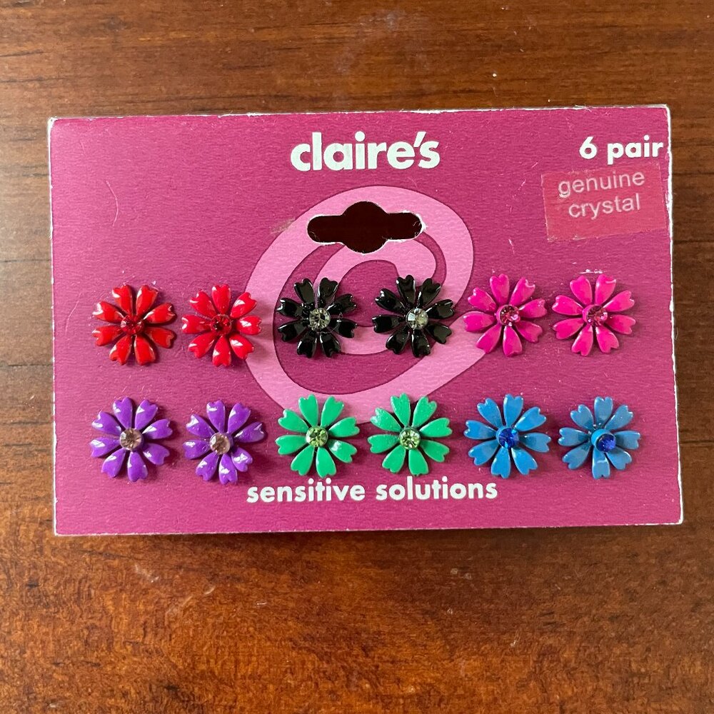 Bundle 3 for $12.  6 pair of Claire's Floral Earrings with Genuine Crystal.